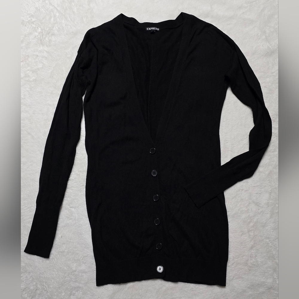 Express Coat Cover-up Size M Medium  Black Top Long Jacket Button-down